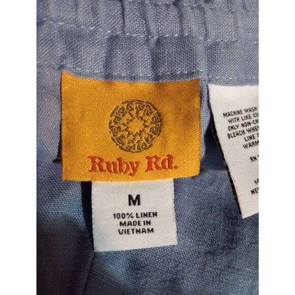 Ruby Rd Pants Ladies Medium Blue Capri 100% Linen Comfort Waist - Picture 5 of 6